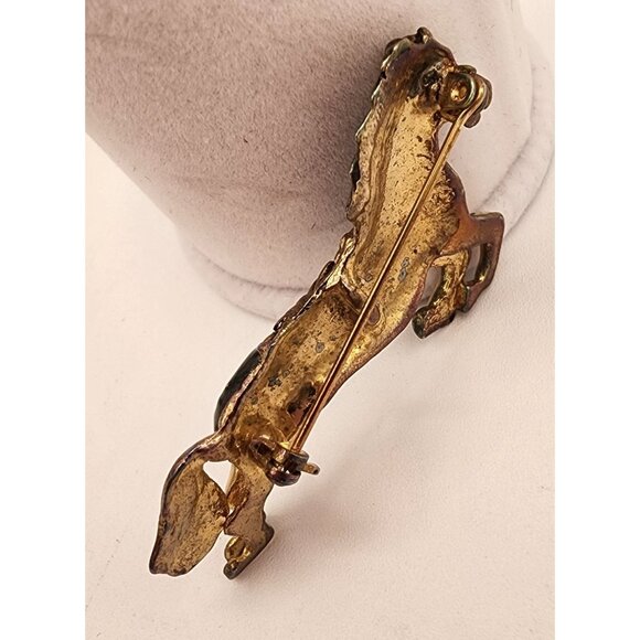 Vintage Enameled Horse Pin Brooch Gold Tone Black White 3" Jewelry Accessory - Picture 4 of 5
